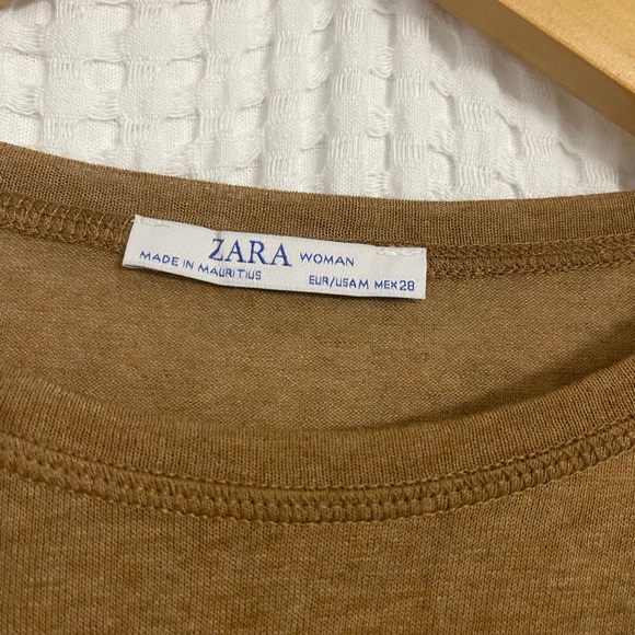 Zara Camel Long Sleeve T Shirt | Size Medium - Picture 3 of 3